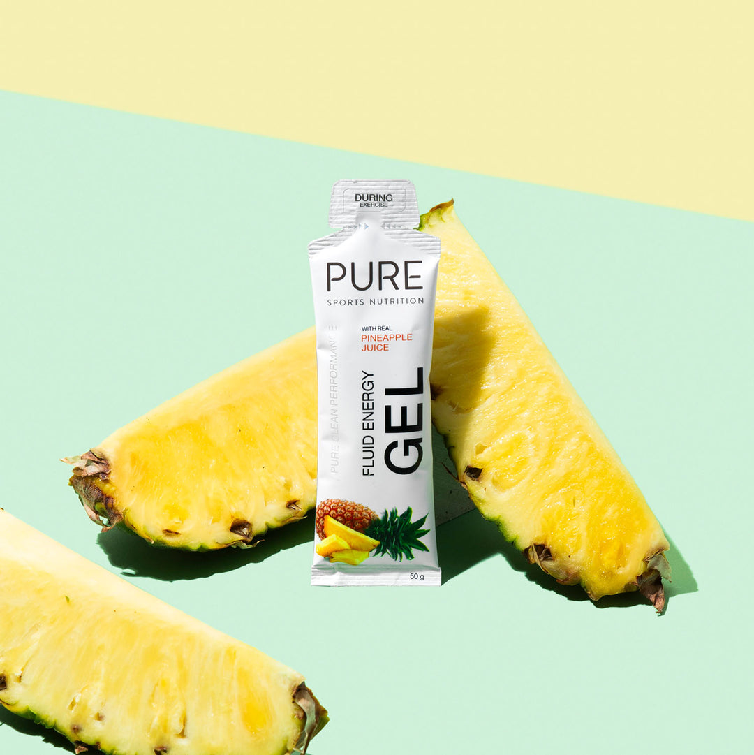 Product photo with pineapple on green and yellow background