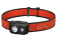 Main Image of head torch. Red strap with small headtorch with two bulbs on the front