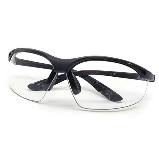 Product image of Focus optical glasses which have black plastic and clear lenses with small bifocal in the nose position.