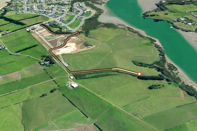 Aerial view of the coastal farmland and estuary at Kahawai Point